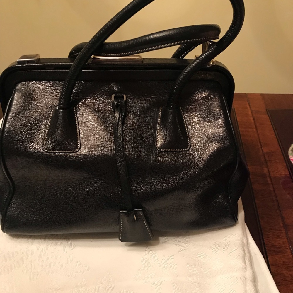 Prada Black Leather Madras Cerniera  Doctor Bag - Picture 8 of 8